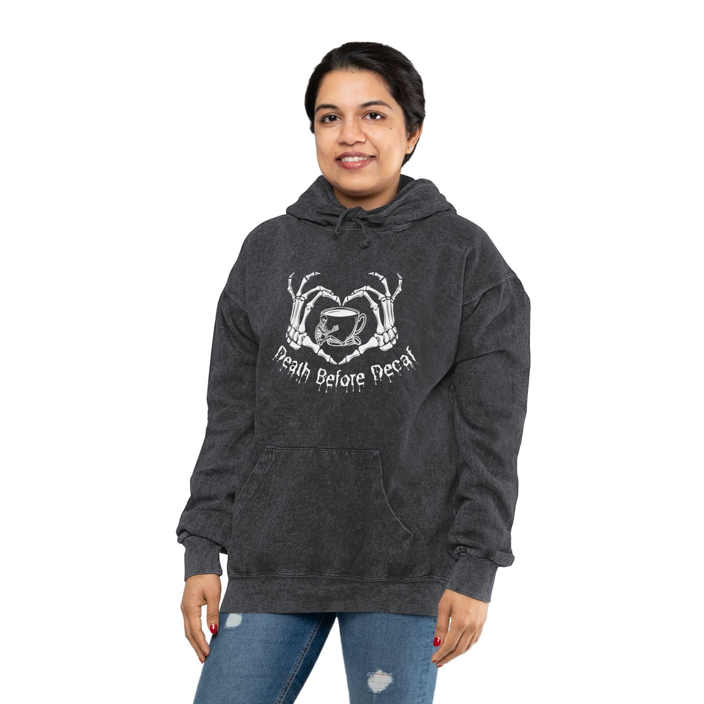 Death Before Decaf Unisex Mineral Wash Hoodie