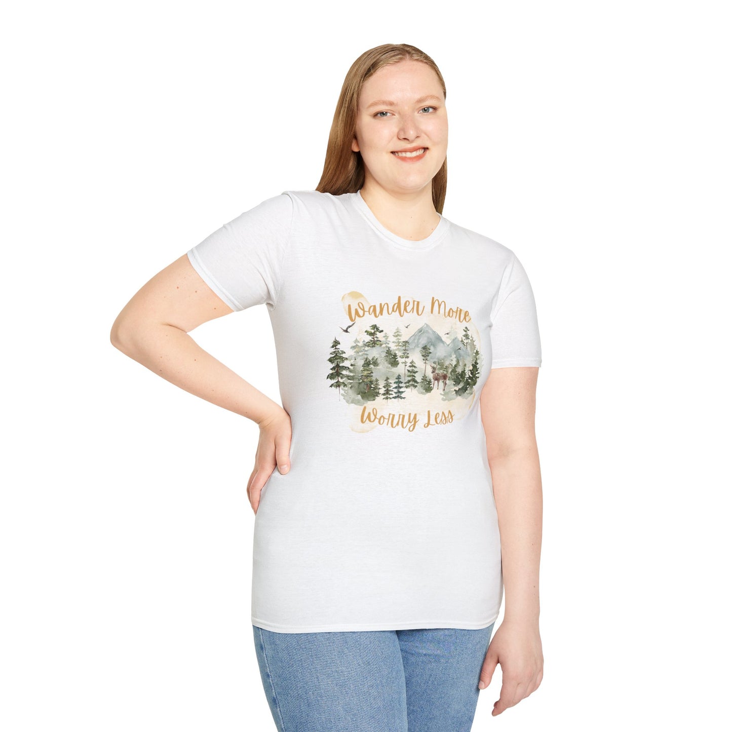 Wander More, Worry Less Unisex Softstyle T-Shirt