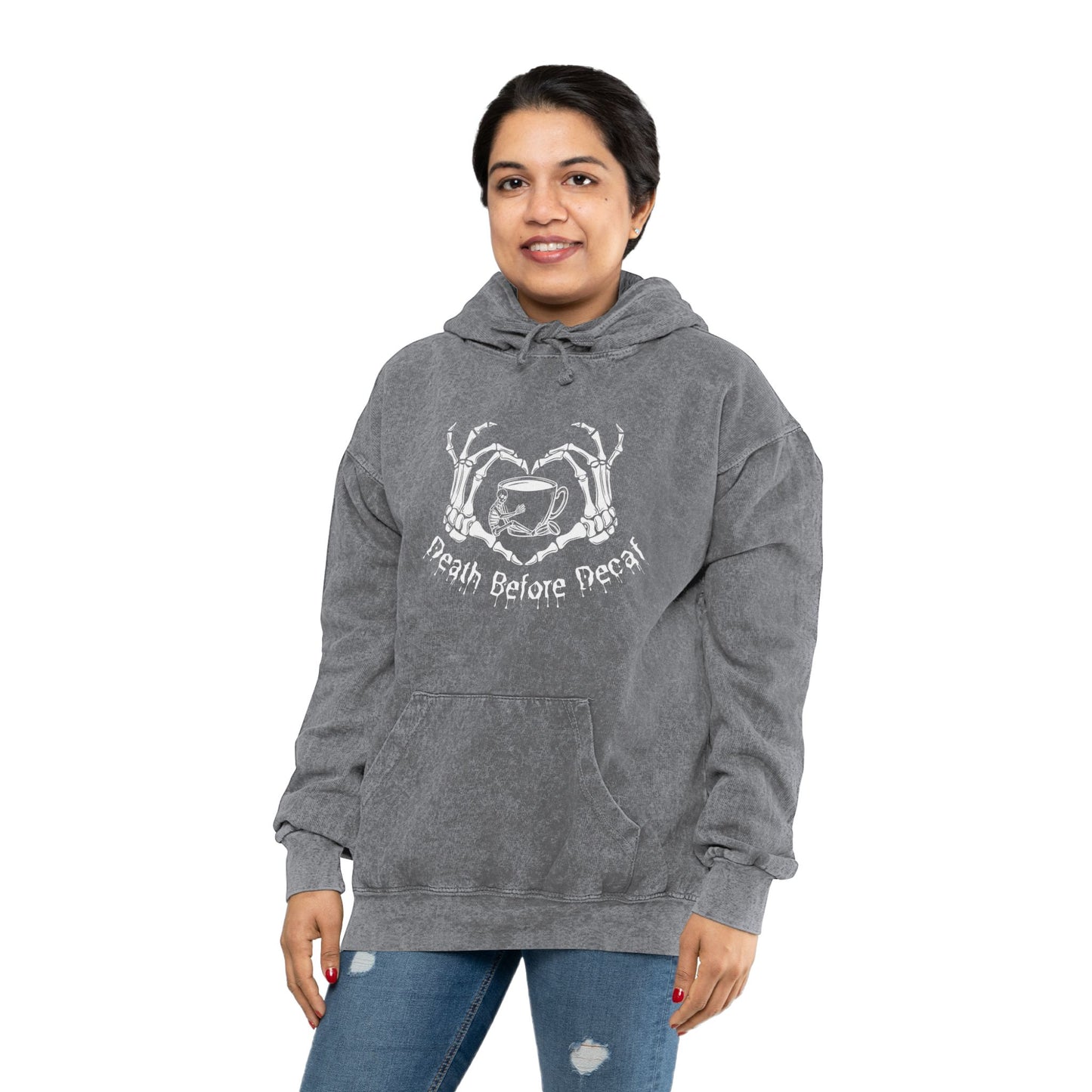 Death Before Decaf Unisex Mineral Wash Hoodie